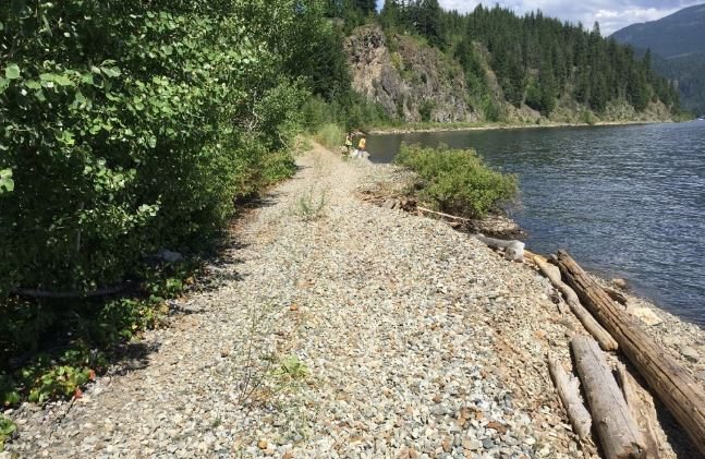 The Shuswap North Okanagan Rail Trail along the shoreline of Mara Lake